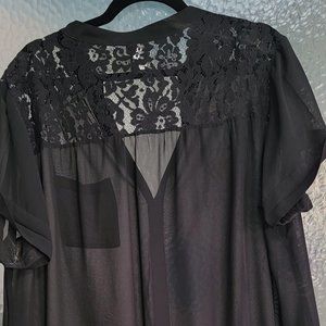 Torrid Black Chiffon with Lace Inset Button down Blouse size 2